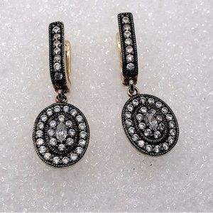 Vtg Sterling Silver Cz Gold Tone Antique Style Earrings